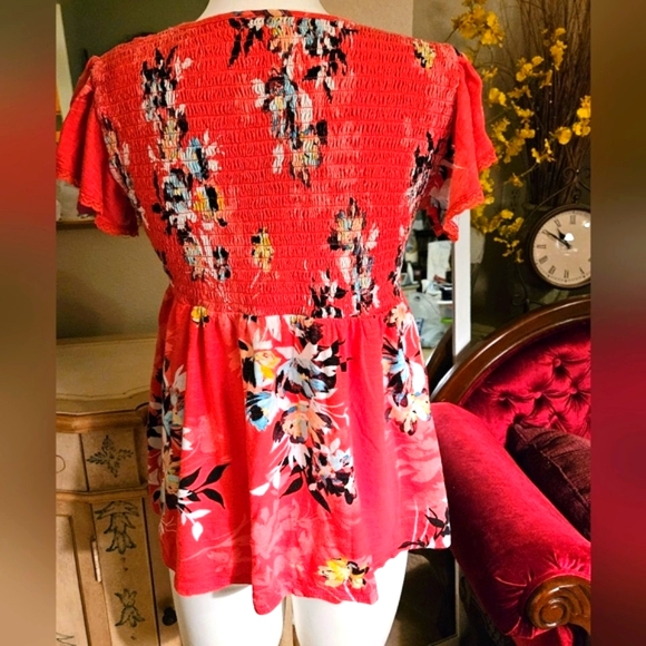 Torrid Babydoll Floral Shirt Stretch Top Capped Sleeve - Picture 6 of 8